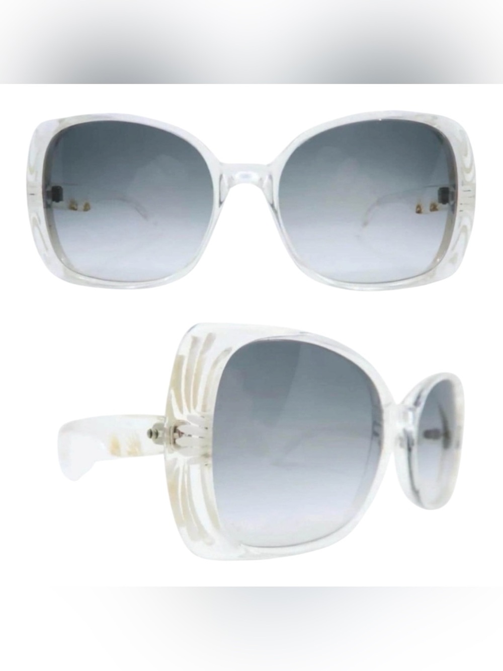 Vintage Clear Oversized French Sunglasses,‎ Model Plaza 9/001, Hand Carved